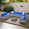 9 Pieces Outdoor Patio Furniture Set, Wicker Patio Conversation Sectional Sofa Set, All Weather PE Rattan Sofa with Glass Table and Cushions