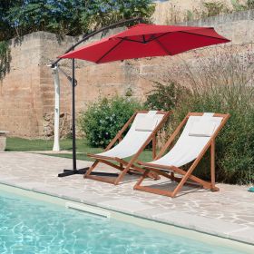 1 Piece 10ft Classic Hanging Umbrella Patio Shade Offset Outdoor Market Umbrella with Cross Base Waterproof UV Protection Burgundy (Color: Red)