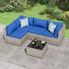 5 Pieces Outdoor Patio Furniture Set, Wicker Patio Conversation Sectional Sofa Set, All Weather PE Rattan Sofa with Glass Table and Cushions