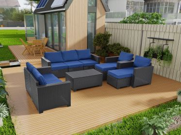 10 Piece PE Rattan Patio Furniture Set, Sectional Sofa Set, Outdoor Patio Furniture Set With Cushions & Tempered Glass Coffee Table (Main Color: Dark Brown, Main Material: PE Rattan+Iron+Waterproof Fabric)