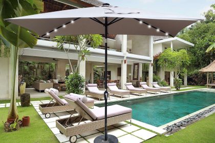 10 x 6.5t Rectangular Patio Solar LED Lighted Outdoor Umbrellas with Crank and Push Button Tilt for Garden Backyard Pool Swimming Pool (Color: as Pic)
