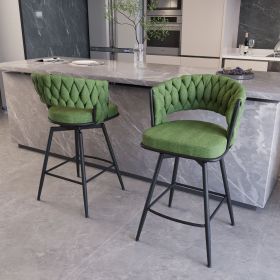 28" 360 Swivel Bar Stools Set of 2 Modern Swivel Bar Chairs, Barstools Counter Height with High Backrest, Easy 3-5 Minute Assembly for Bar, Kitchen (Color: Green+Black legs+Line)