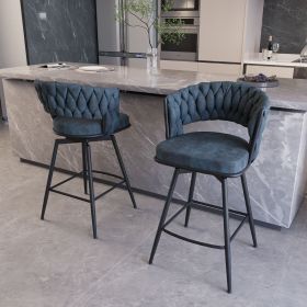 28" 360 Swivel Bar Stools Set of 2 Modern Swivel Bar Chairs, Barstools Counter Height with High Backrest, Easy 3-5 Minute Assembly for Bar, Kitchen (Color: Blue+Black Legs+Line)
