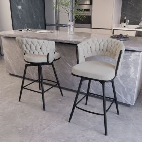 28" 360 Swivel Bar Stools Set of 2 Modern Swivel Bar Chairs, Barstools Counter Height with High Backrest, Easy 3-5 Minute Assembly for Bar, Kitchen (Color: White+Black legs+Line)