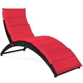 Foldable Patio Lounge Chair with Cushion for Backyard (Color: Red)
