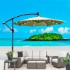 10 ft Outdoor Patio Umbrella Solar Powered LED Lighted Sun Shade Market Waterproof 8 Ribs Umbrella with Crank and Cross Base for Garden Deck Backyard