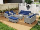 10 Piece PE Rattan Patio Furniture Set, Sectional Sofa Set, Outdoor Patio Furniture Set With Cushions & Tempered Glass Coffee Table