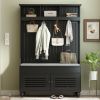 U-Can 5-in-1 Entryway Bench with Shutter-shaped doors, Coat Rack, Cushion and 4 Sturdy Hooks, 47.2'' Wide Hall Tree with Storage Bench for Hallway