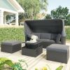 U_Style Outdoor Patio Rectangle Daybed with Retractable Canopy, Wicker Furniture Sectional Seating with Washable Cushions, Backyard