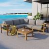GO 4 Pieces Outdoor Acacia Wood Sofa Set, Woven Mesh Armrests, L-Shaped Patio Furniture Sofa Set with Coffee Table