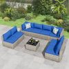 9 Pieces Outdoor Patio Furniture Set, Wicker Patio Conversation Sectional Sofa Set, All Weather PE Rattan Sofa with Glass Table and Cushions