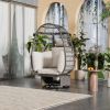 Outdoor Swivel Chair with Cushions, Rattan Egg Patio Chair with Rocking Function for Balcony, Poolside and Garden