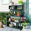 65" Large Wooden Farmhouse Rustic Outdoor Potting Bench Table; Patio Workstation; Garden Potting Bench with 4 Storage Shelves and Side Hook