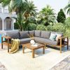 GO 4 Pieces Outdoor Acacia Wood Sofa Set, Woven Mesh Armrests, L-Shaped Patio Furniture Sofa Set with Coffee Table